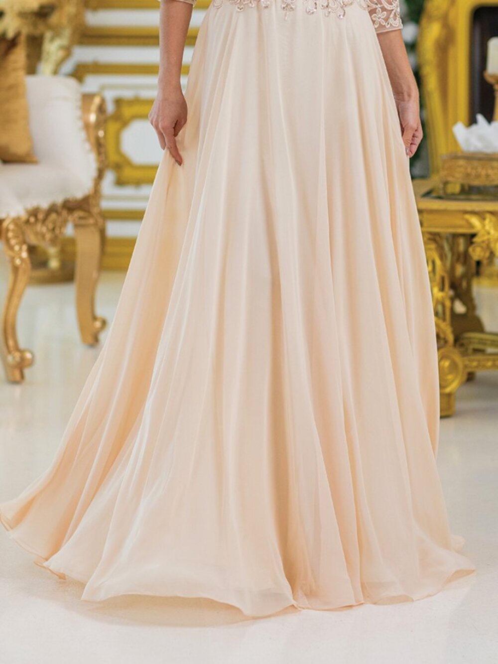 New Champagne A-Line Festive Mother Of The Bride Gown w/ 3/4 Sleeves DQ 4497 - Picture 9 of 9